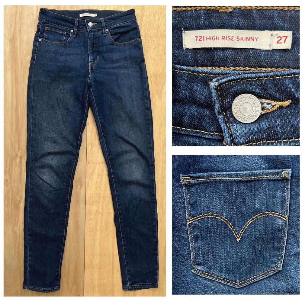 LEVIS 721 HIGH RISE SKINNY Women’s Dark Wash Denim Jeans sz 27